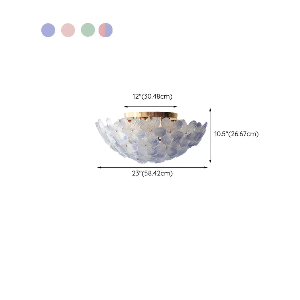 Plafonnier rond doré à abat-jour floral moderne en verre