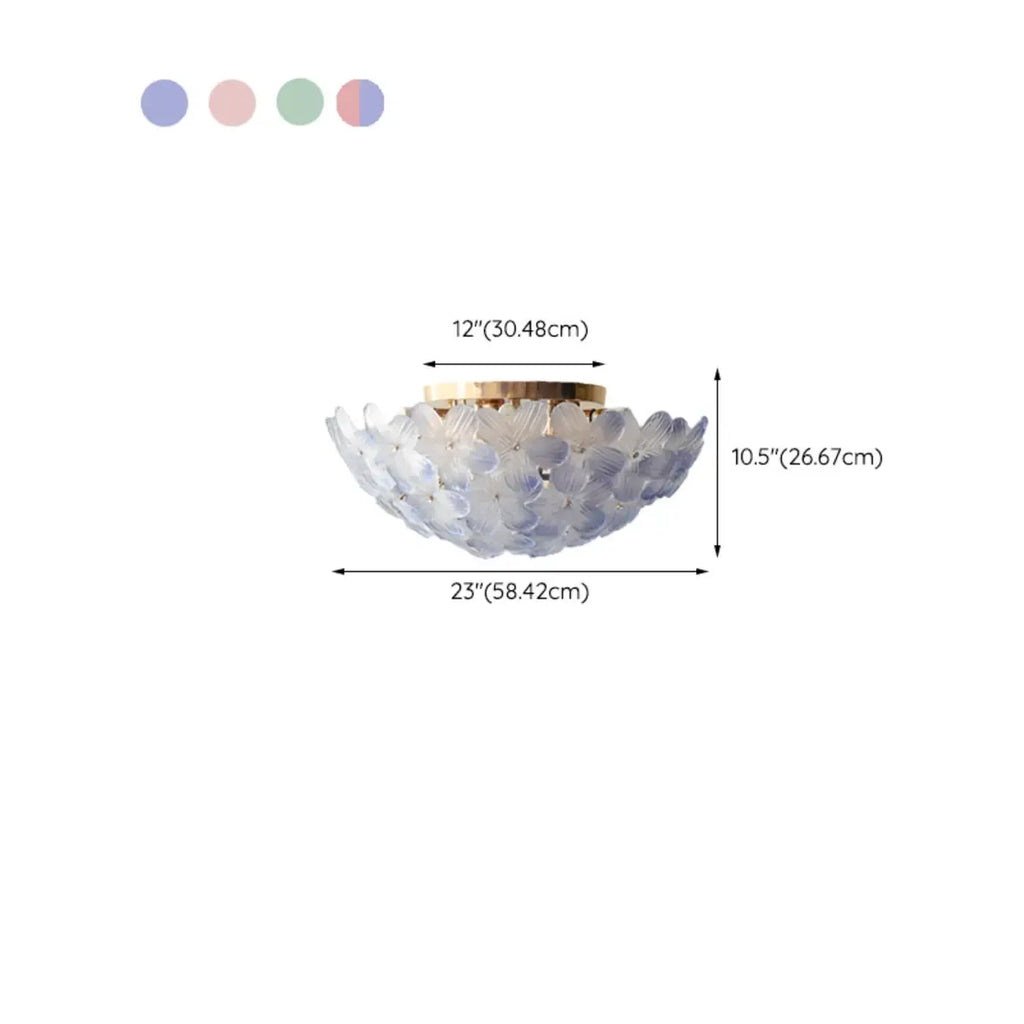 Plafonnier rond doré à abat-jour floral moderne en verre