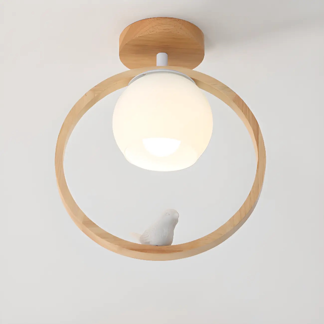 Plafonnier semi-encastré avec abat-jour cubique en bois d'hévéa naturel