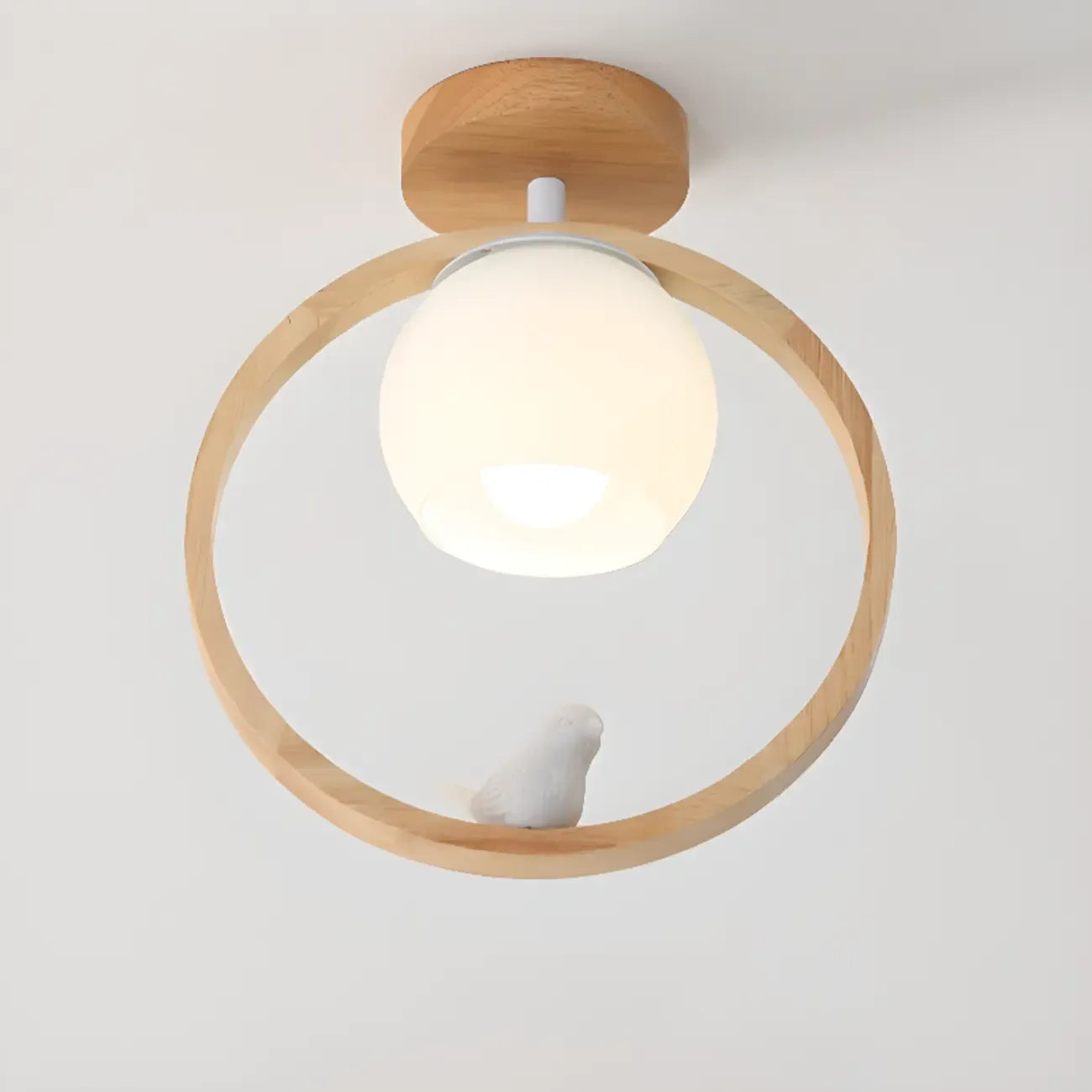 Plafonnier semi-encastré avec abat-jour cubique en bois d'hévéa naturel
