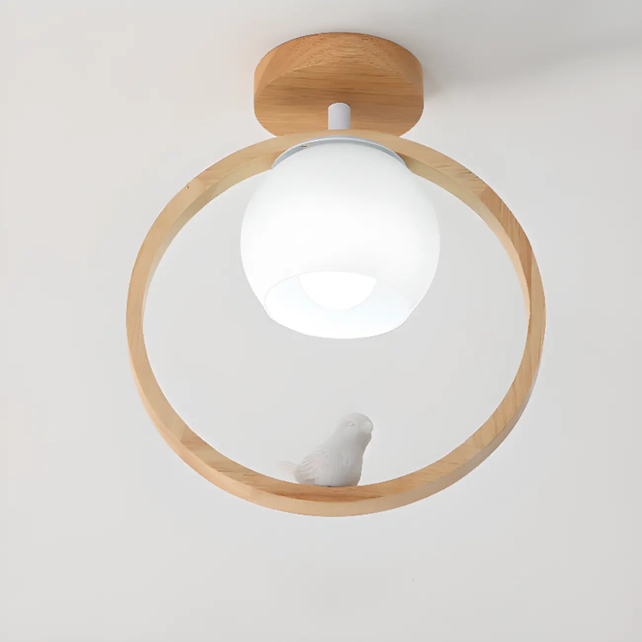 Plafonnier semi-encastré avec abat-jour cubique en bois d'hévéa naturel