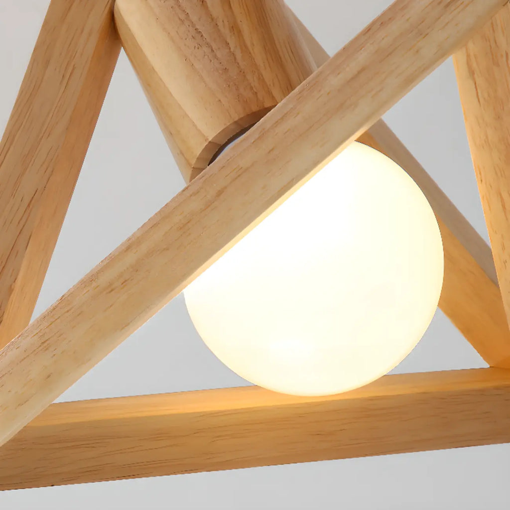 Plafonnier semi-encastré avec abat-jour cubique en bois d'hévéa naturel