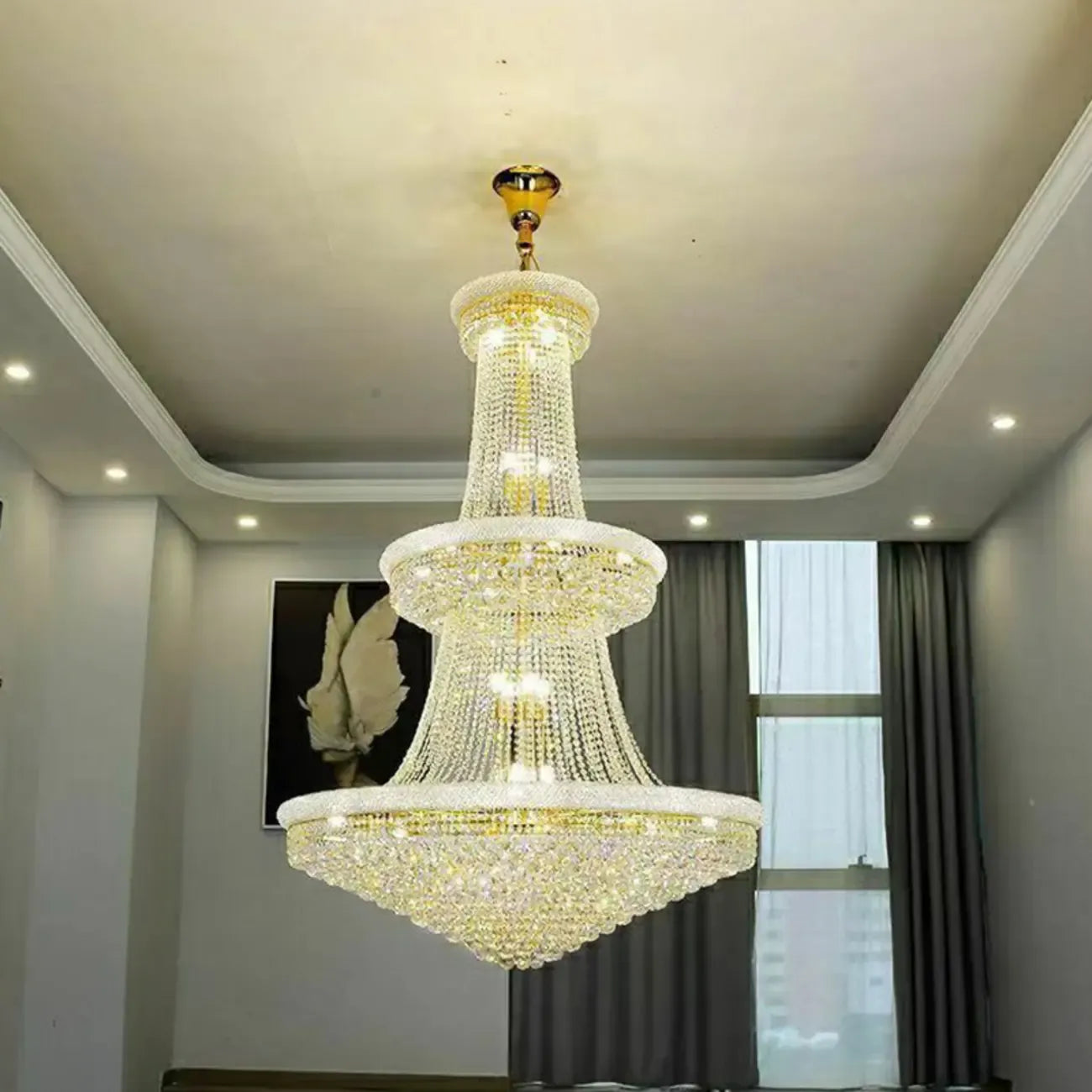 Lampadario regolabile Grand Gold con cristalli trasparenti
