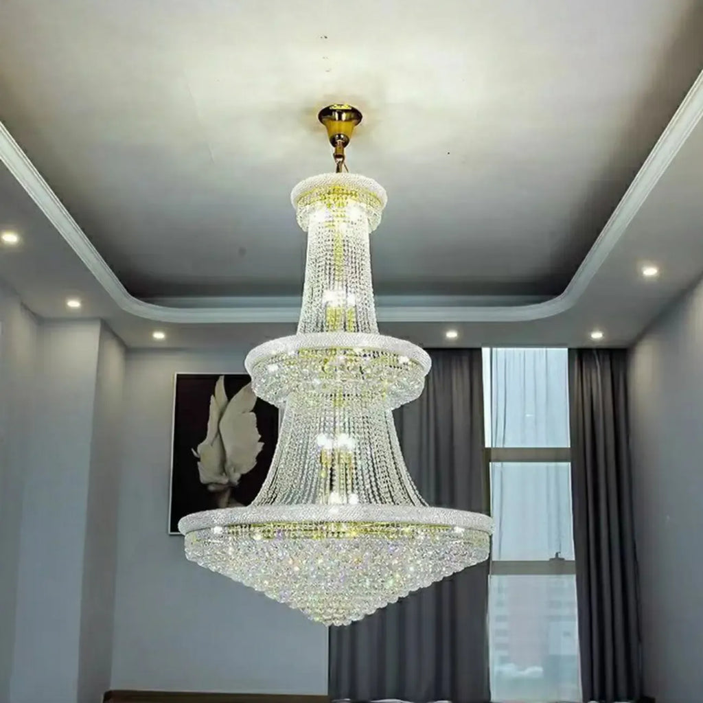 Lampadario regolabile Grand Gold con cristalli trasparenti