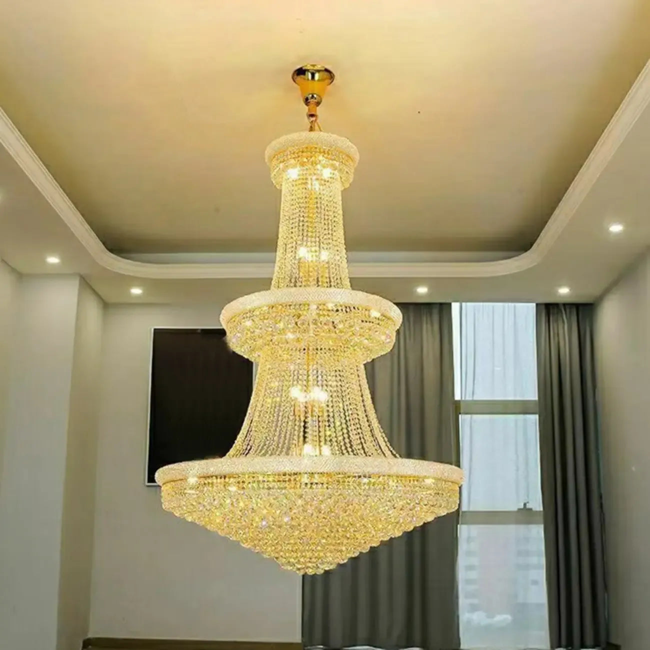 Lampadario regolabile Grand Gold con cristalli trasparenti