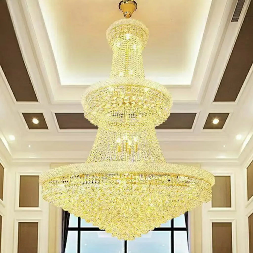 Lampadario regolabile Grand Gold con cristalli trasparenti