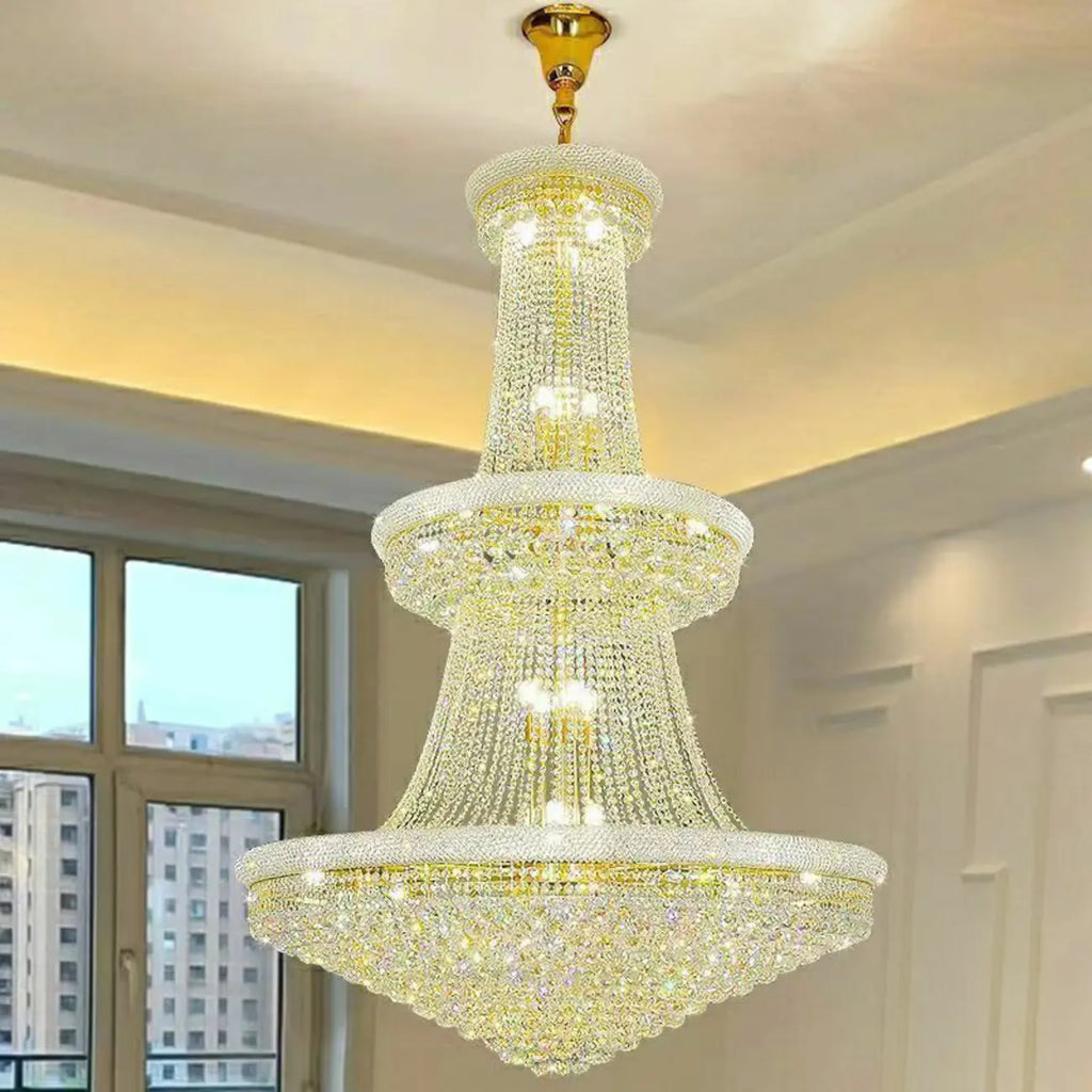 Lampadario regolabile Grand Gold con cristalli trasparenti
