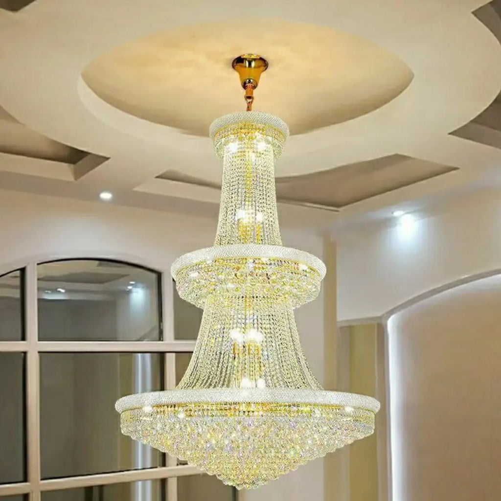 Lampadario regolabile Grand Gold con cristalli trasparenti