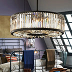 Lustre tambour en cristal et métal noir moderne