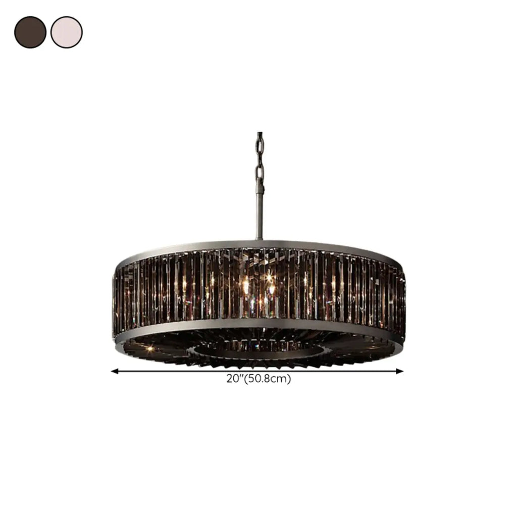 Lustre tambour en cristal et métal noir moderne