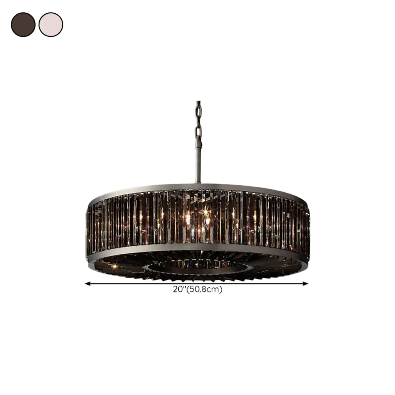Lustre tambour en cristal et métal noir moderne