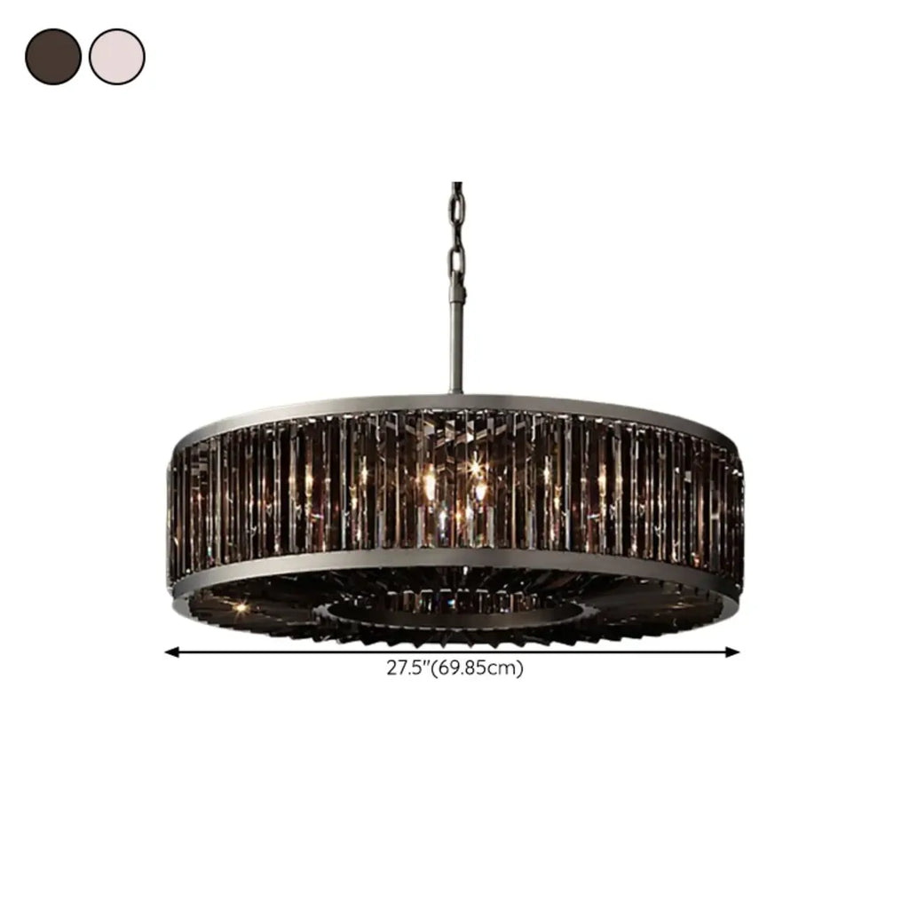 Lustre tambour en cristal et métal noir moderne