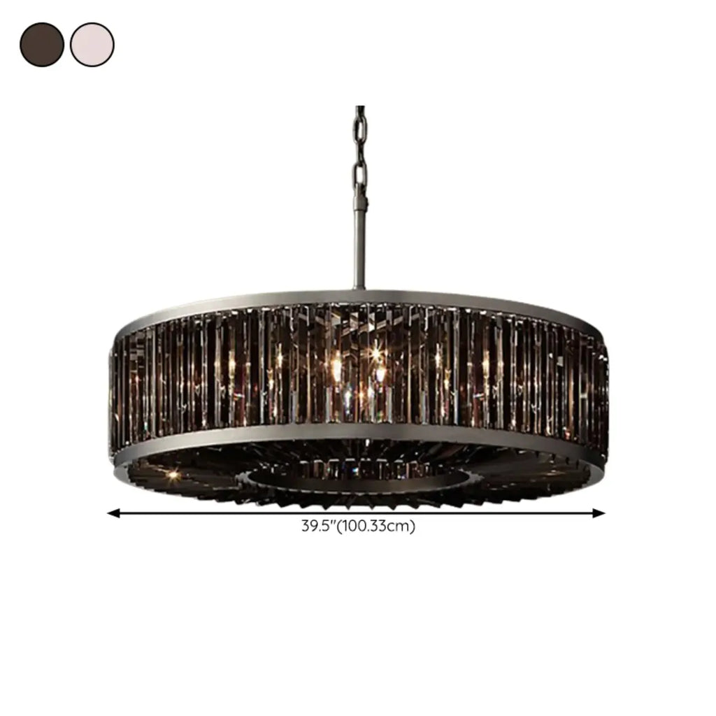 Lustre tambour en cristal et métal noir moderne