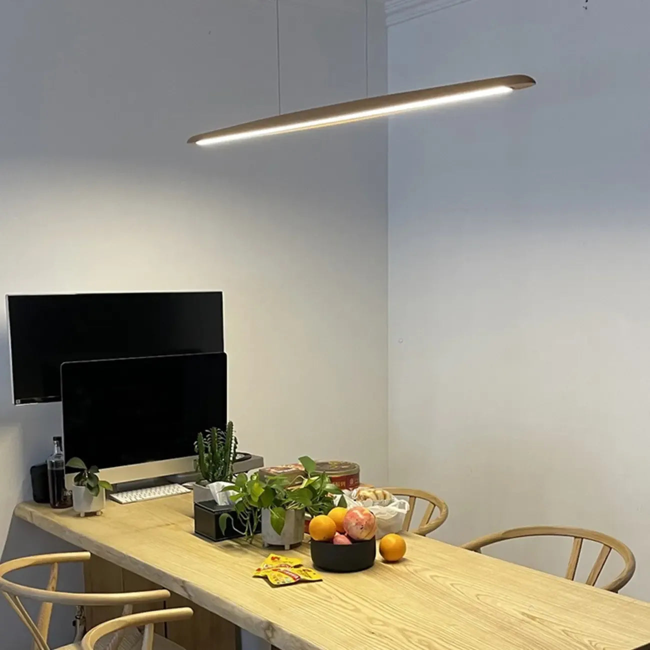 Suspension moderne à LED dimmable et réglable en bois pour îlot central