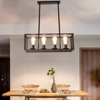 Luminaire industriel rectangulaire noir à 4 lumières pour îlot de cuisine