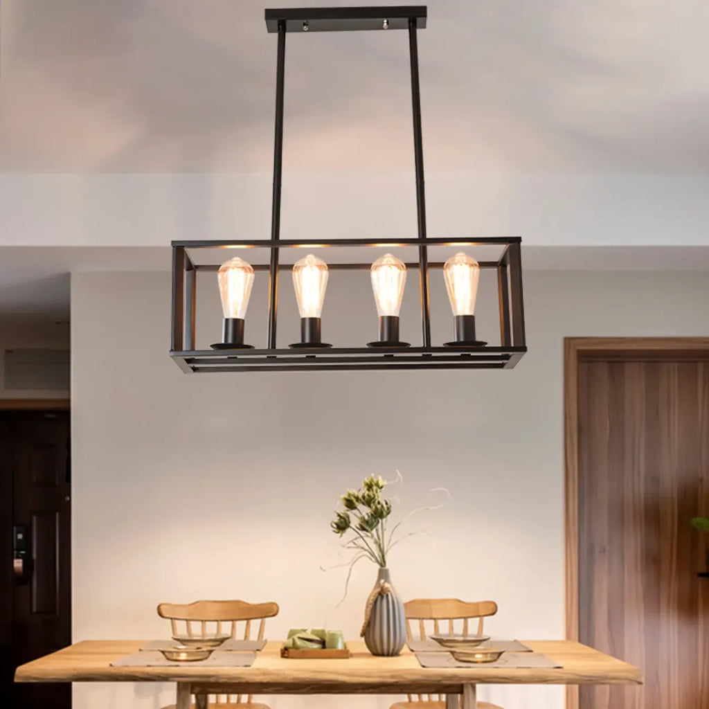 Luminaire industriel rectangulaire noir à 4 lumières pour îlot de cuisine