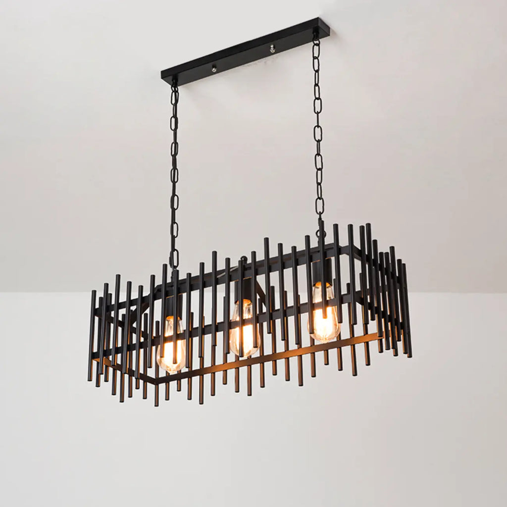 Luminaire industriel rectangulaire noir à 4 lumières pour îlot de cuisine
