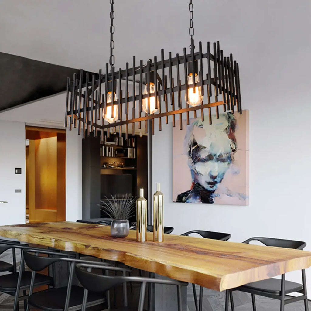 Luminaire industriel rectangulaire noir à 4 lumières pour îlot de cuisine