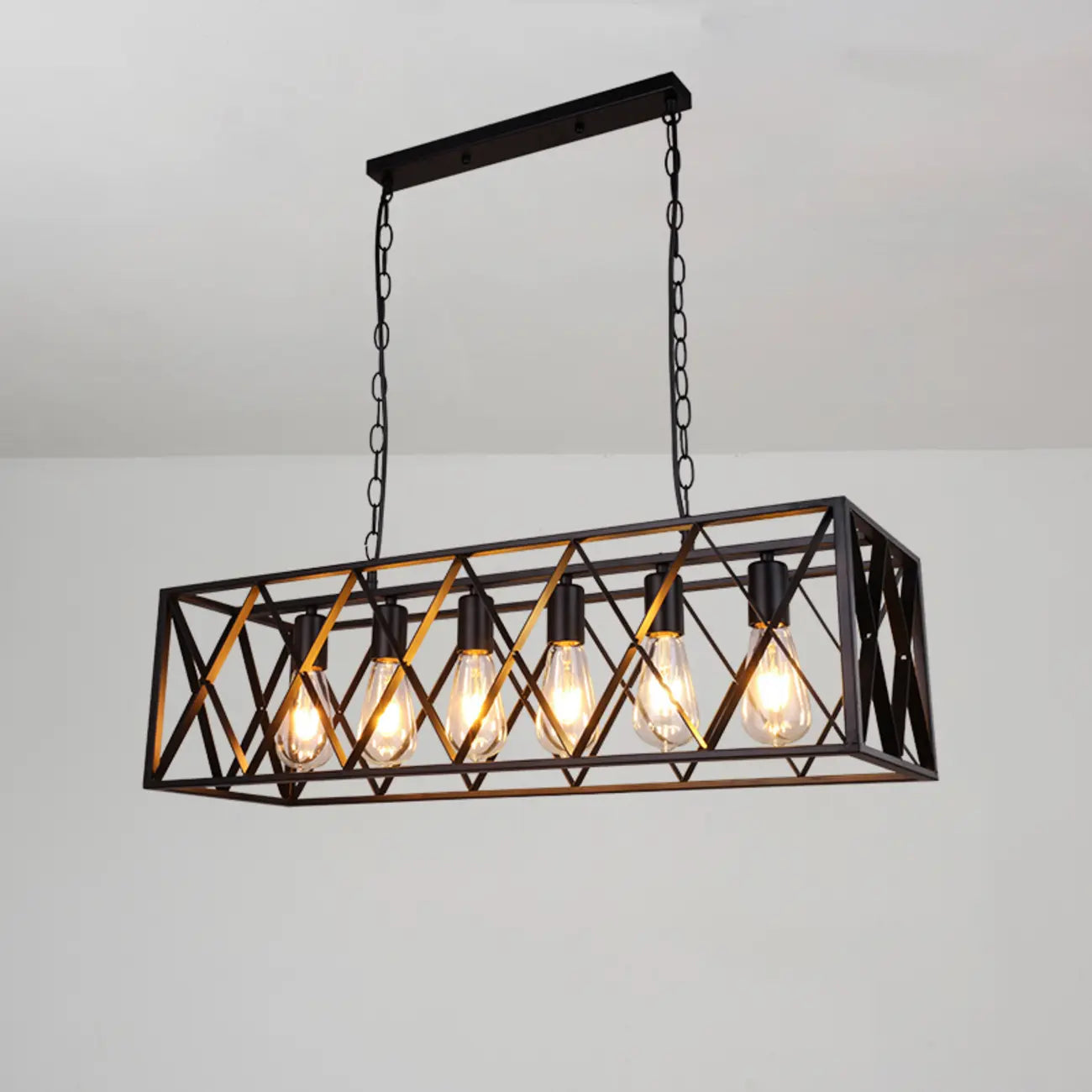 Luminaire industriel rectangulaire noir à 4 lumières pour îlot de cuisine
