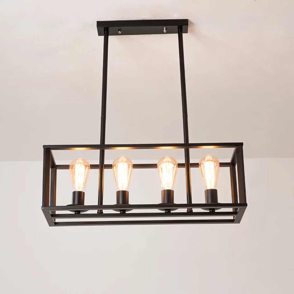 Luminaire industriel rectangulaire noir à 4 lumières pour îlot de cuisine