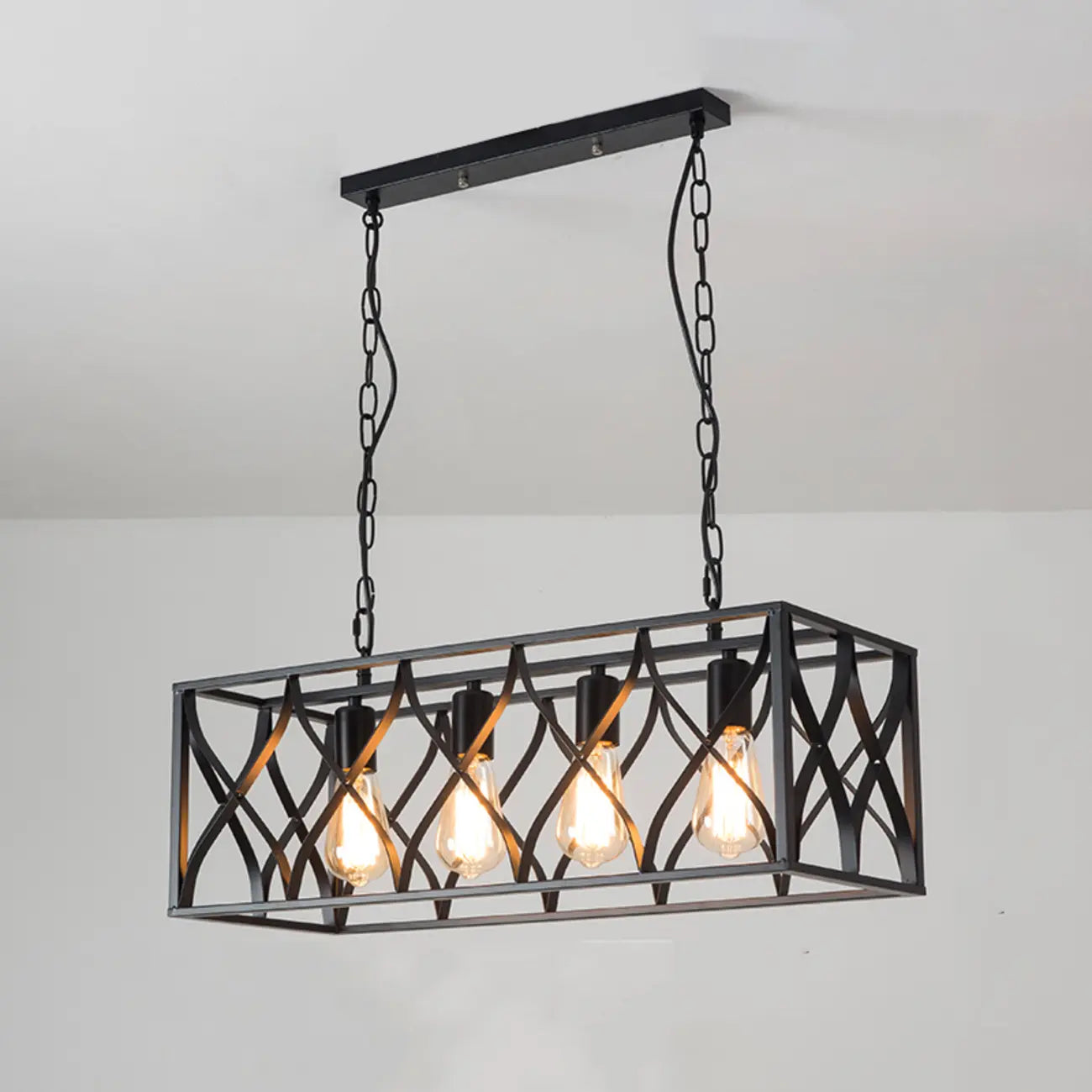 Luminaire industriel rectangulaire noir à 4 lumières pour îlot de cuisine
