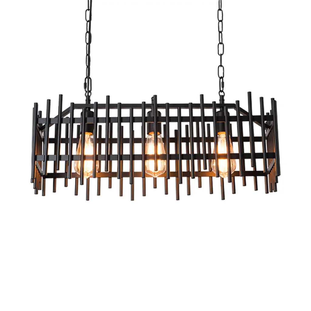 Luminaire industriel rectangulaire noir à 4 lumières pour îlot de cuisine