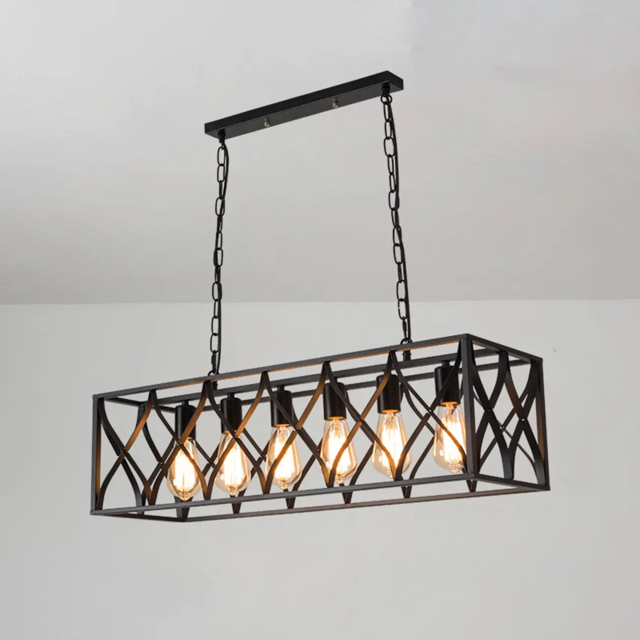 Luminaire industriel rectangulaire noir à 4 lumières pour îlot de cuisine
