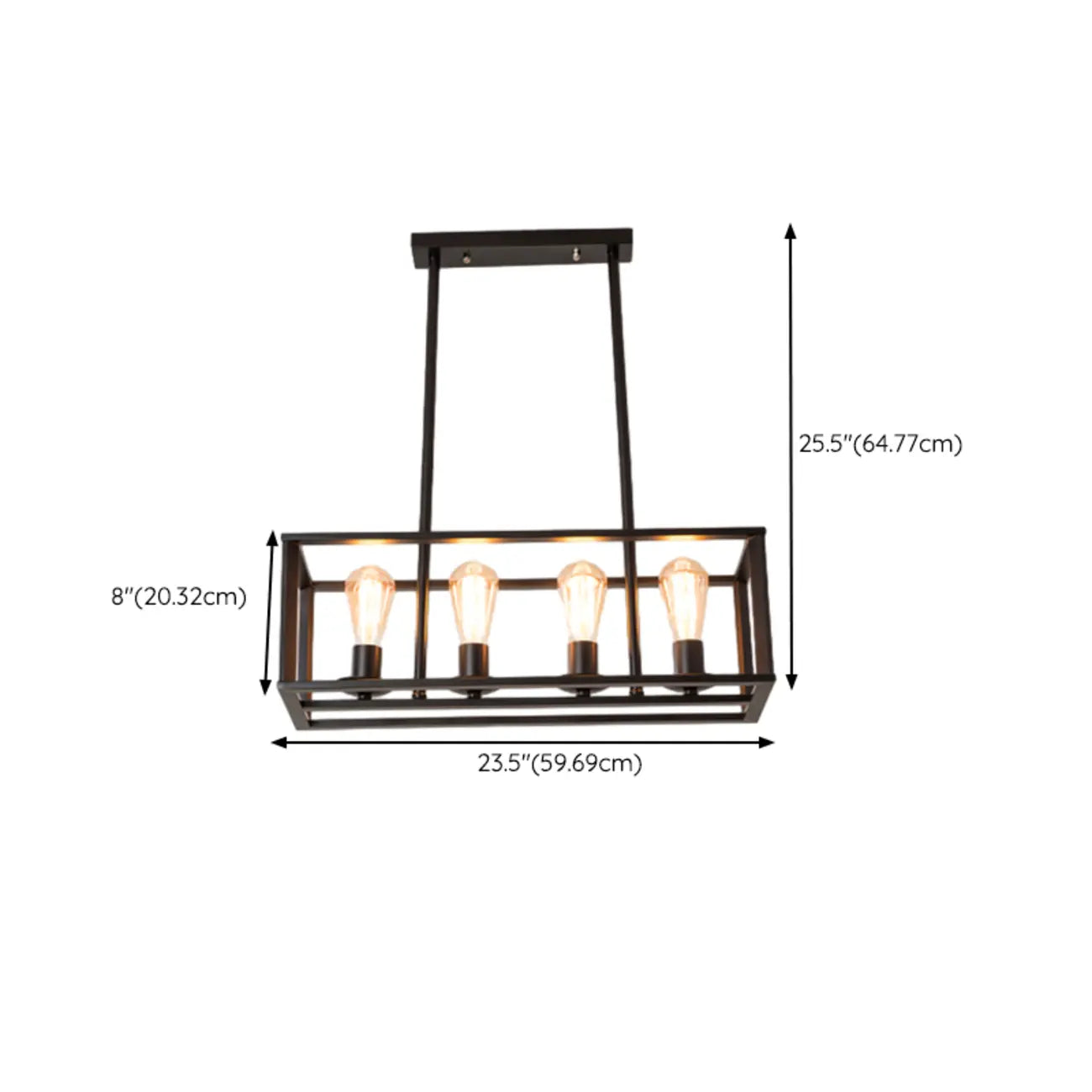 Luminaire industriel rectangulaire noir à 4 lumières pour îlot de cuisine