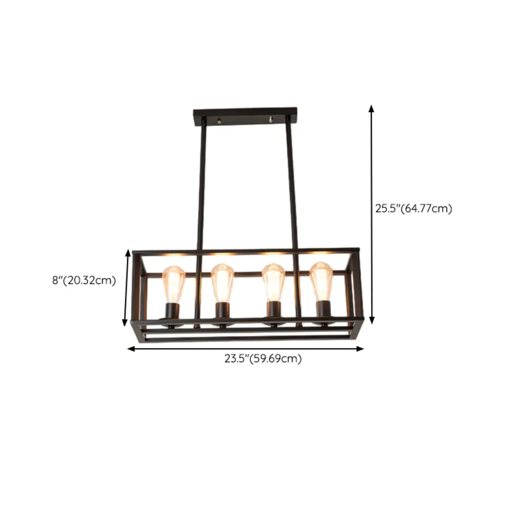 Luminaire industriel rectangulaire noir à 4 lumières pour îlot de cuisine