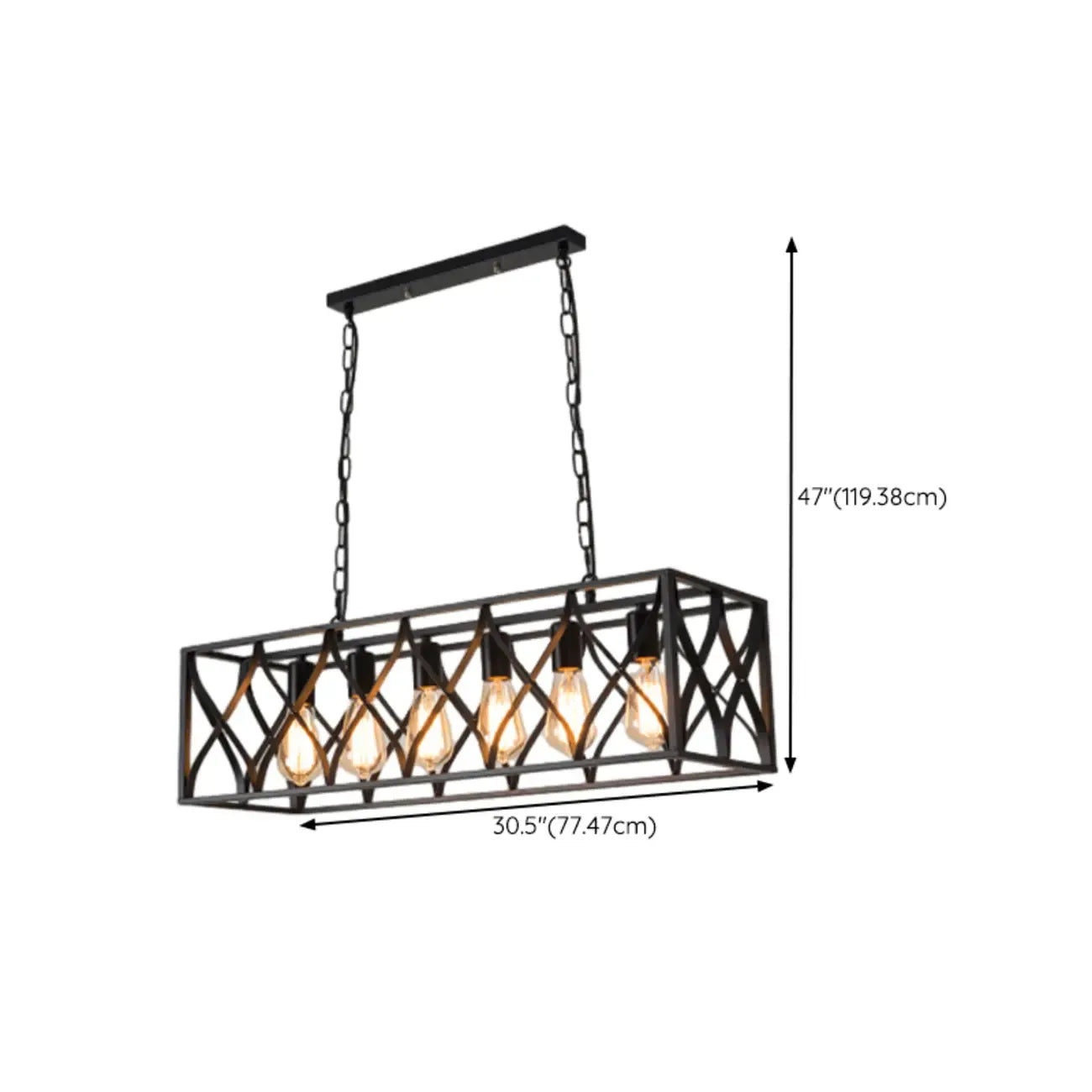 Luminaire industriel rectangulaire noir à 4 lumières pour îlot de cuisine