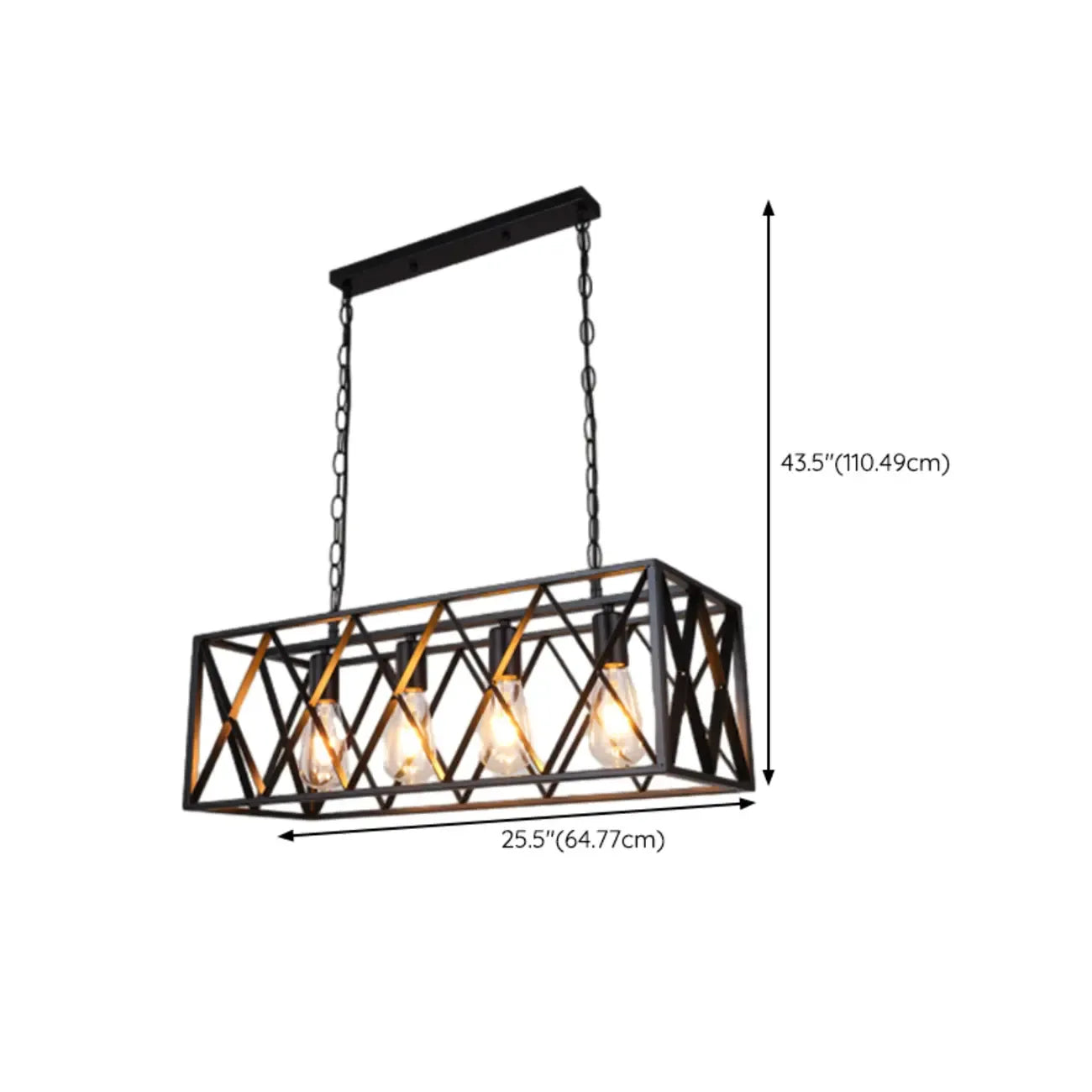 Luminaire industriel rectangulaire noir à 4 lumières pour îlot de cuisine