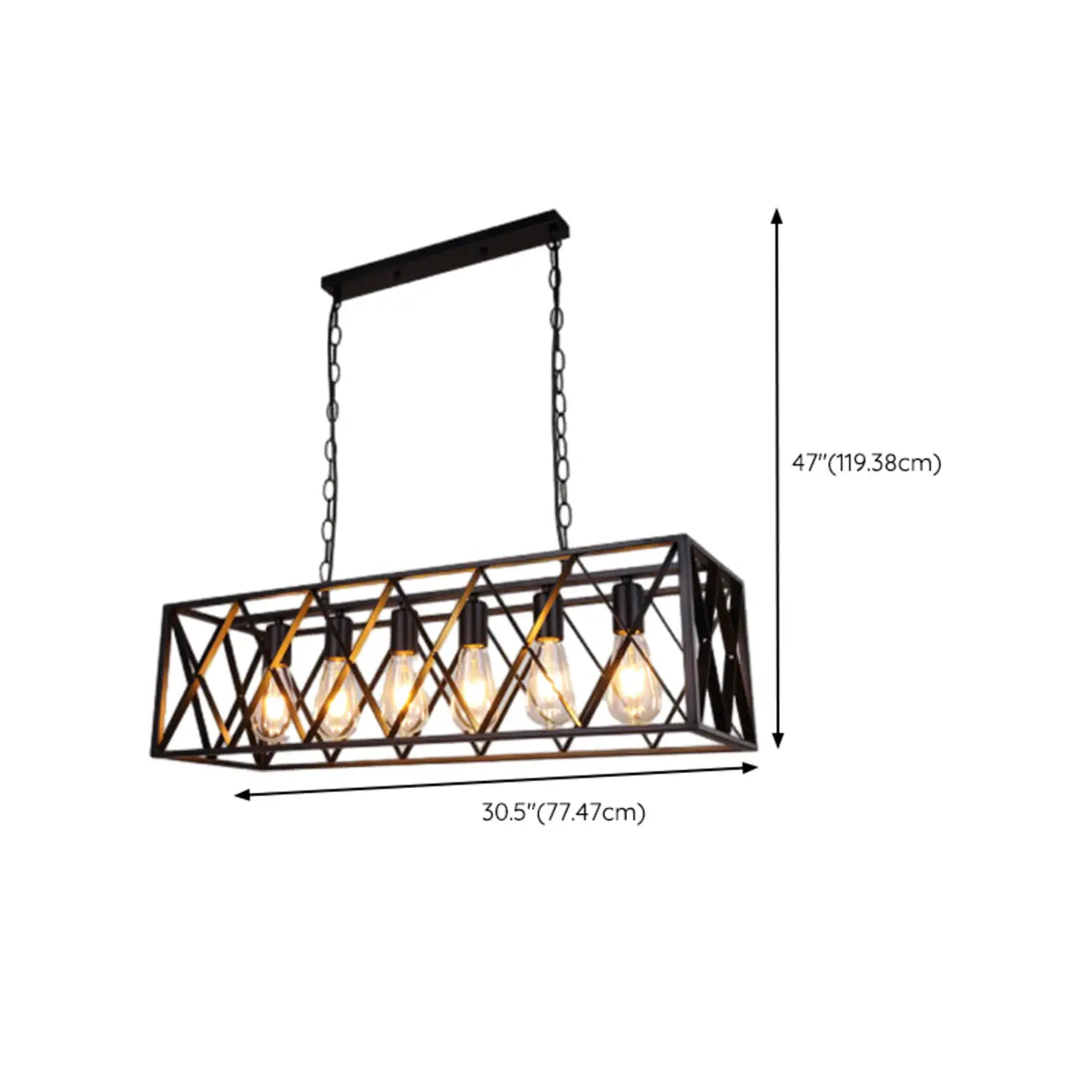 Luminaire industriel rectangulaire noir à 4 lumières pour îlot de cuisine