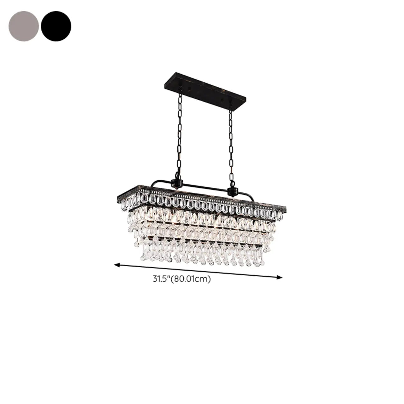 Suspension contemporaine en cristal noir mat pour îlot