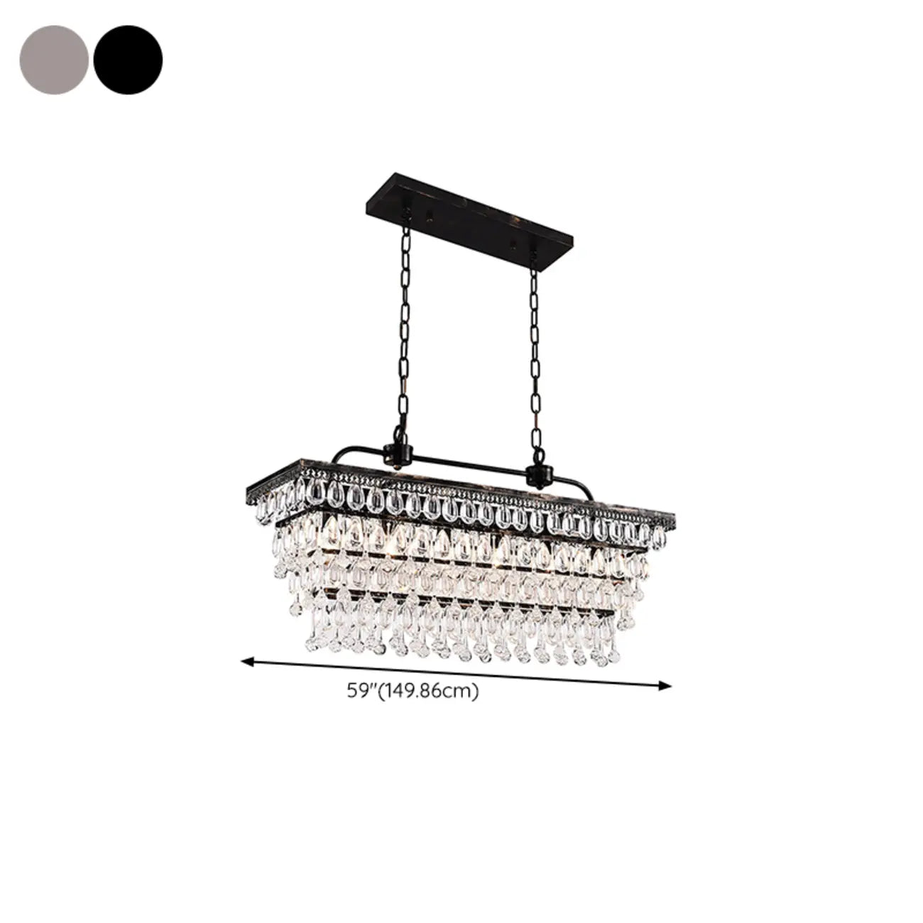 Suspension contemporaine en cristal noir mat pour îlot