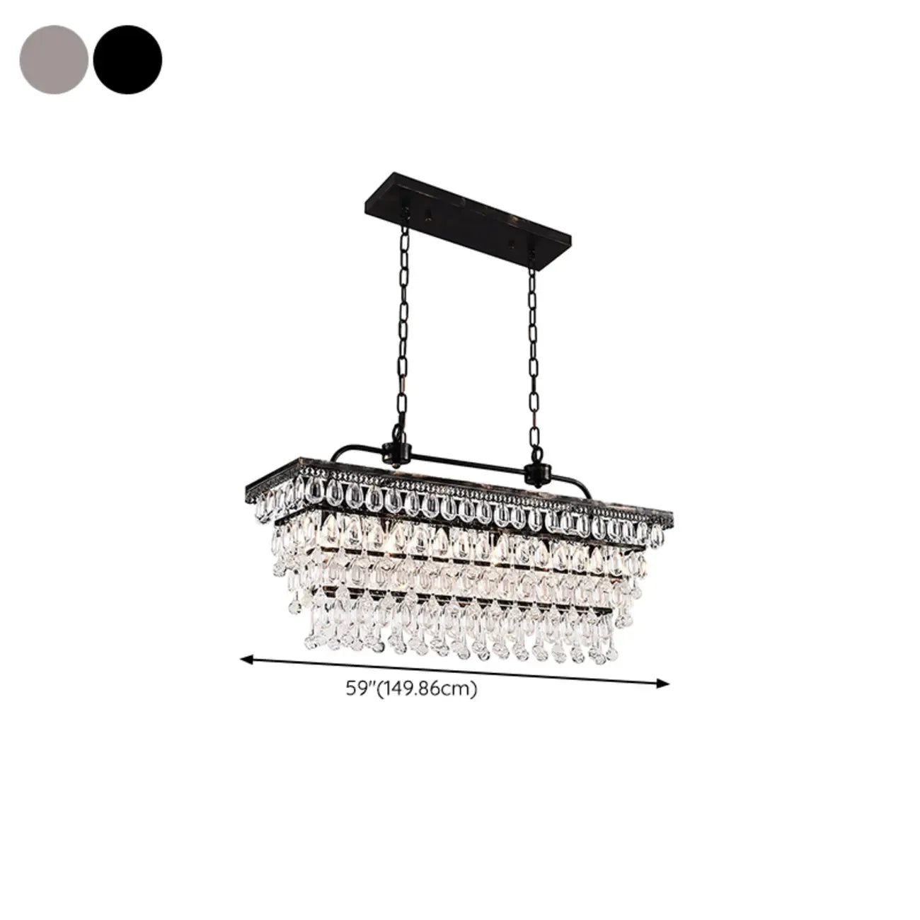Suspension contemporaine en cristal noir mat pour îlot