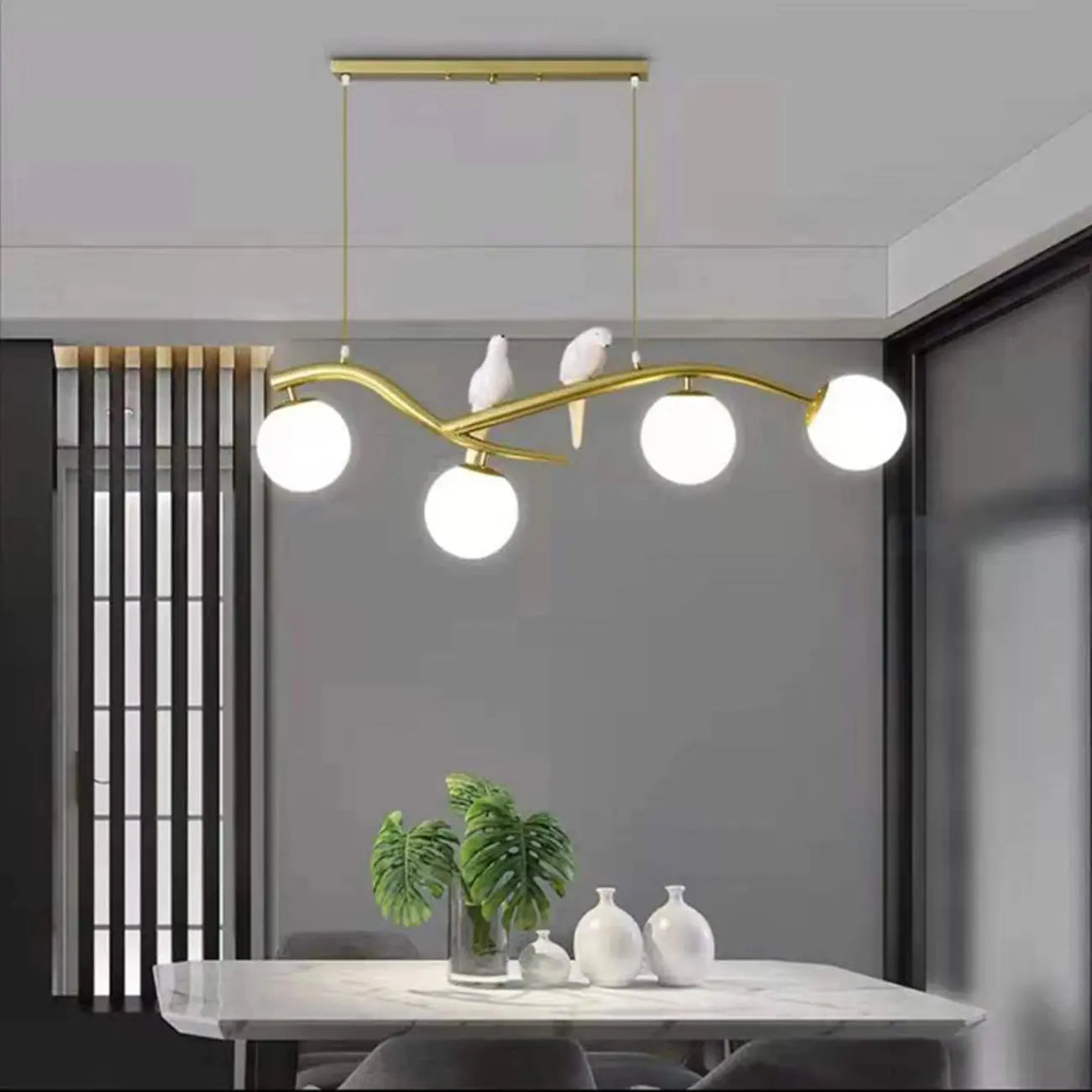 Lampadario a sospensione a 4 luci con globo in vetro per cucina