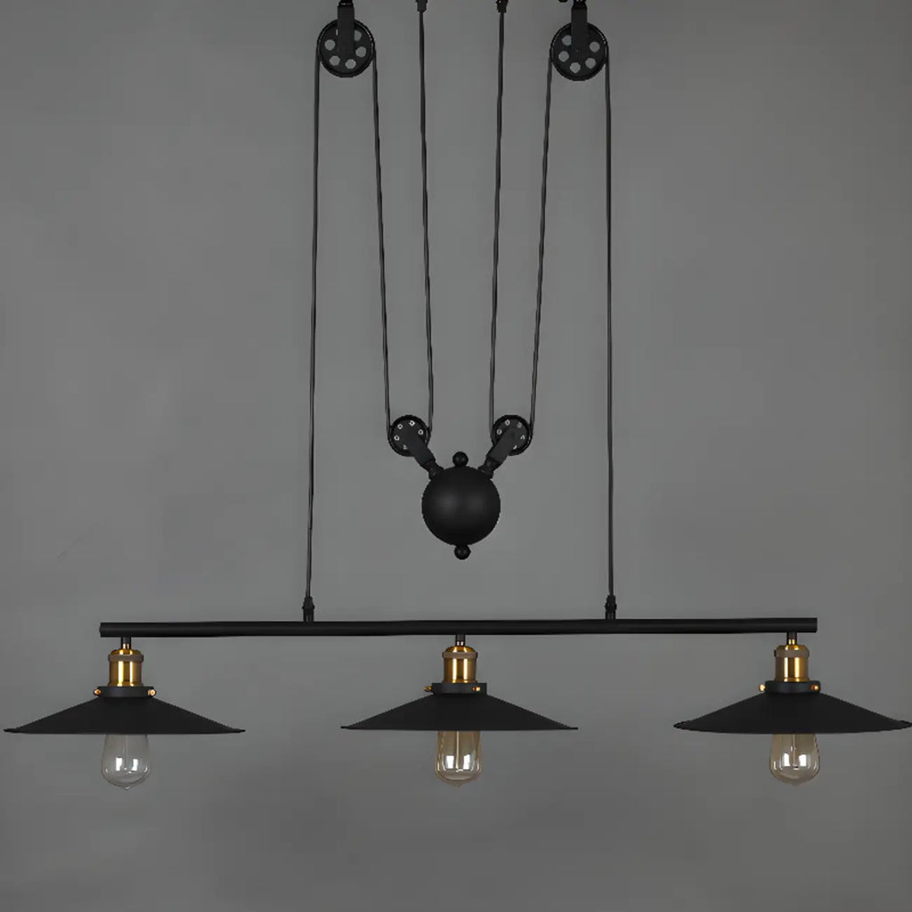 Suspension industrielle conique noire réglable pour îlot de cuisine