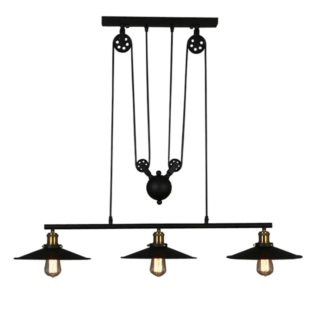 Suspension industrielle conique noire réglable pour îlot de cuisine