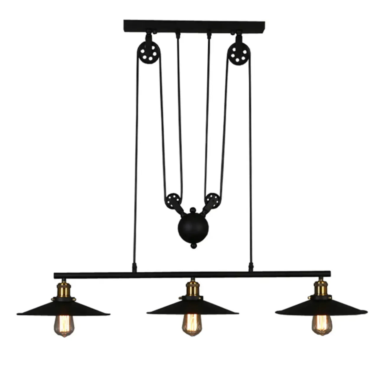 Suspension industrielle conique noire réglable pour îlot de cuisine
