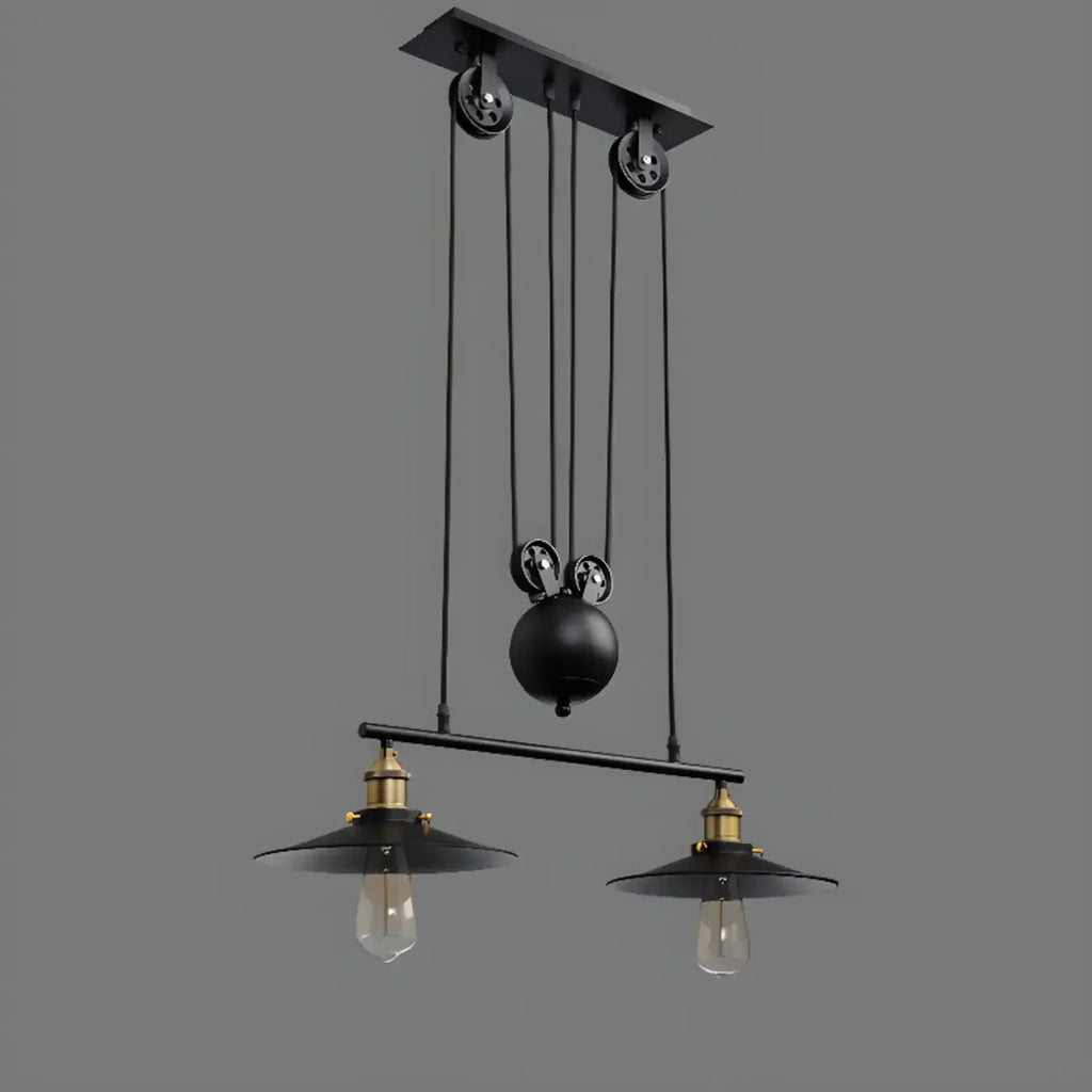 Suspension industrielle conique noire réglable pour îlot de cuisine