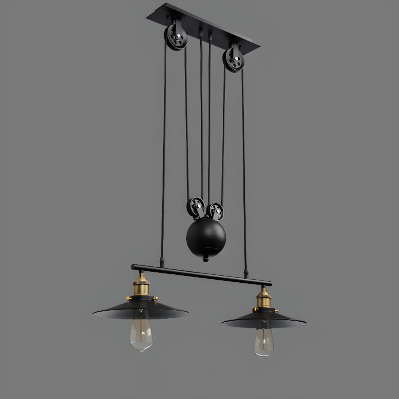 Suspension industrielle conique noire réglable pour îlot de cuisine