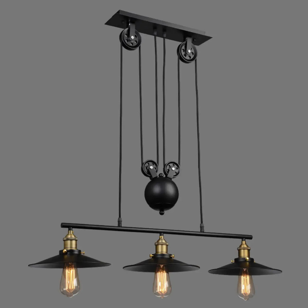 Suspension industrielle conique noire réglable pour îlot de cuisine