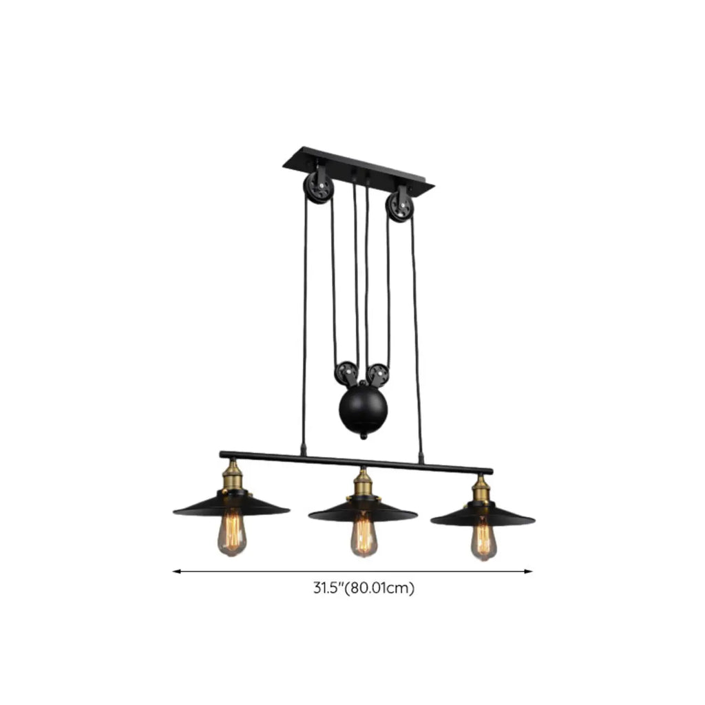 Suspension industrielle conique noire réglable pour îlot de cuisine