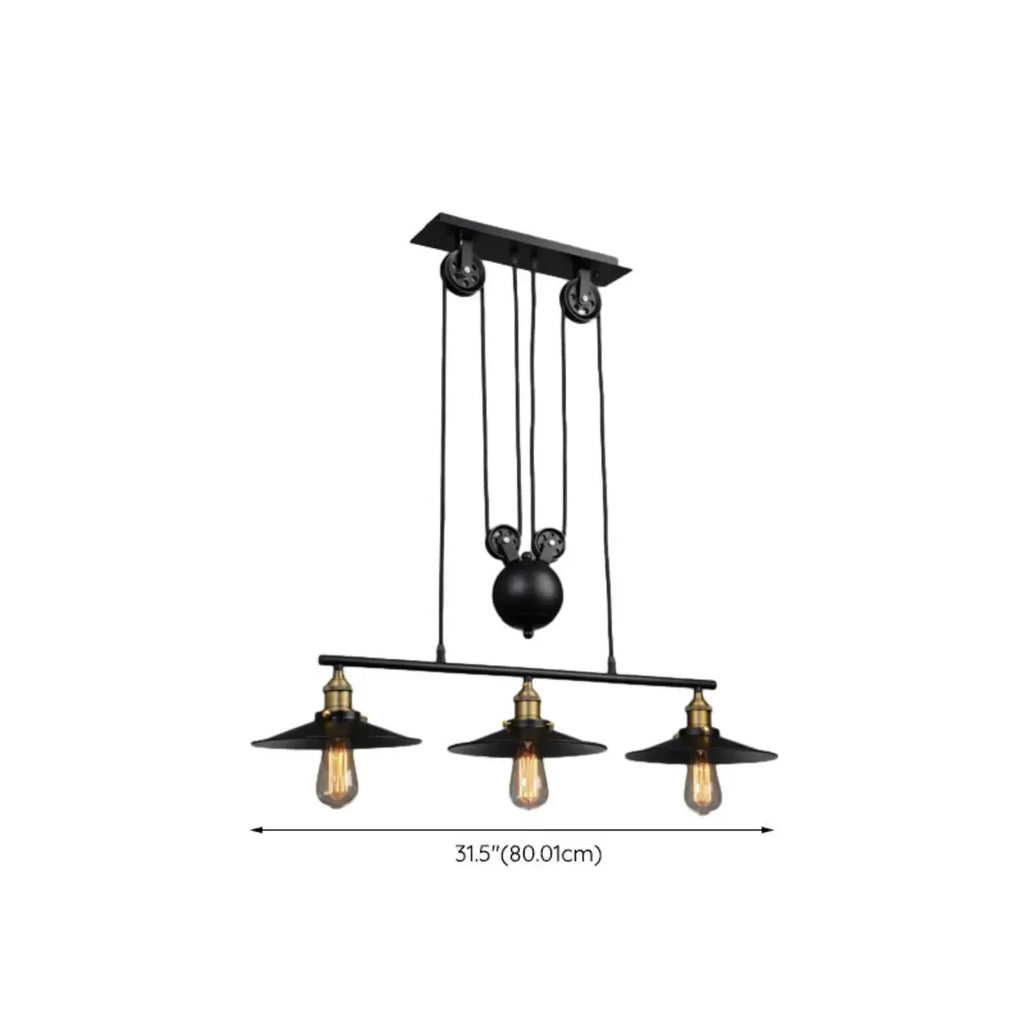 Suspension industrielle conique noire réglable pour îlot de cuisine