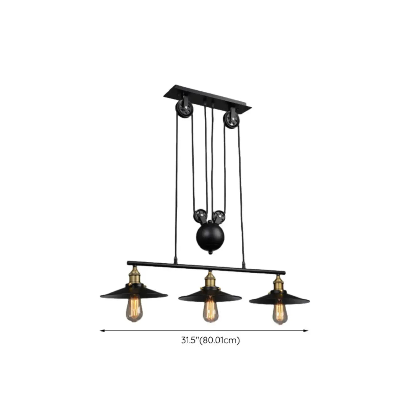 Suspension industrielle conique noire réglable pour îlot de cuisine
