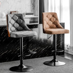 Tabouret de bar moderne réglable en cuir capitonné avec dossier haut