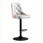 Tabouret de bar moderne réglable en cuir capitonné avec dossier haut