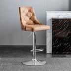 Tabouret de bar moderne réglable en cuir capitonné avec dossier haut