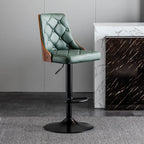 Tabouret de bar moderne réglable en cuir capitonné avec dossier haut