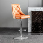 Tabouret de bar moderne réglable en cuir capitonné avec dossier haut